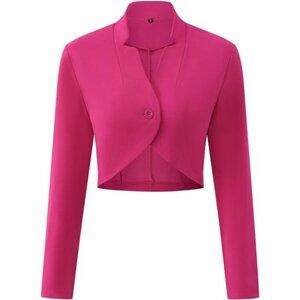 Women's Cropped Blazer: Long Sleeve Notched Collar Button Jacket, Lightweight